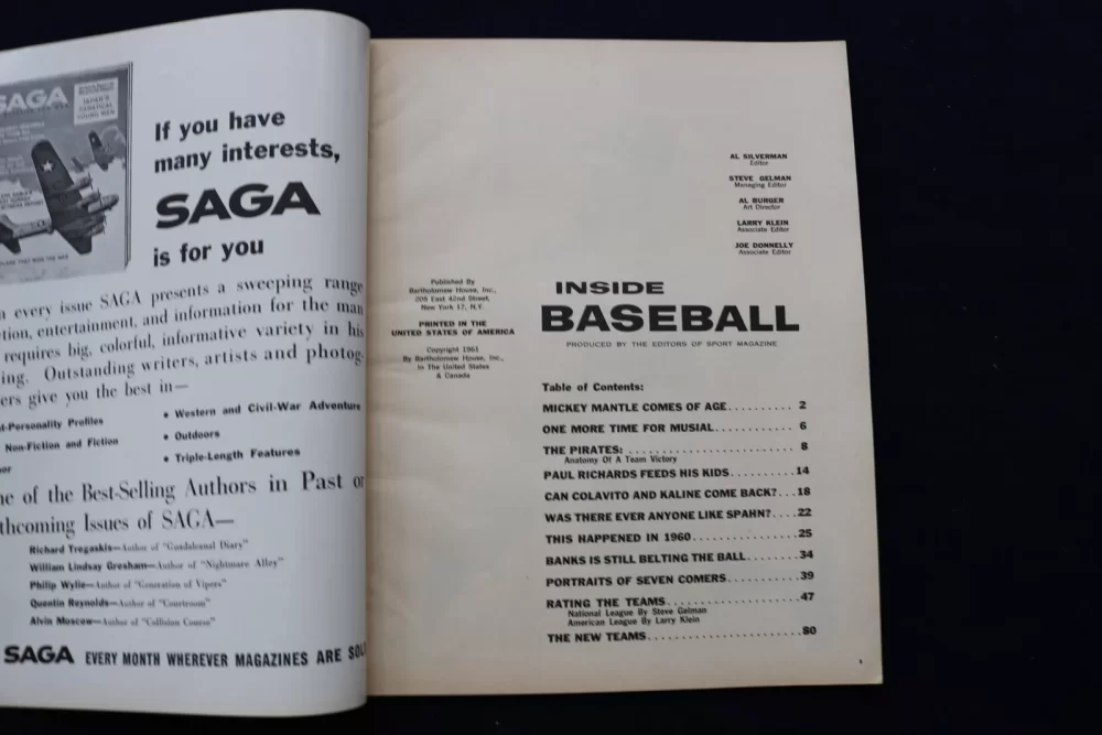 1961 INSIDE BASEBALL MAGAZINE - MICKEY MANTLE - DICK GROAT COVER - Image 3